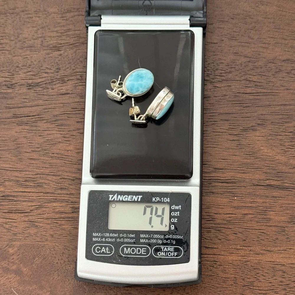 Genuine larimar solid sterling silver drop earrings - Picture 4 of 5